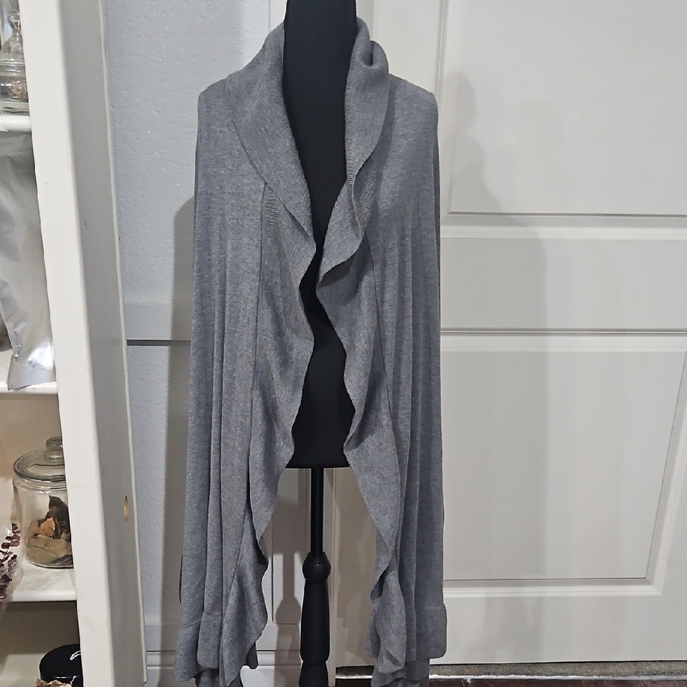 Chico's Elegant Gray Ruffled Sweater